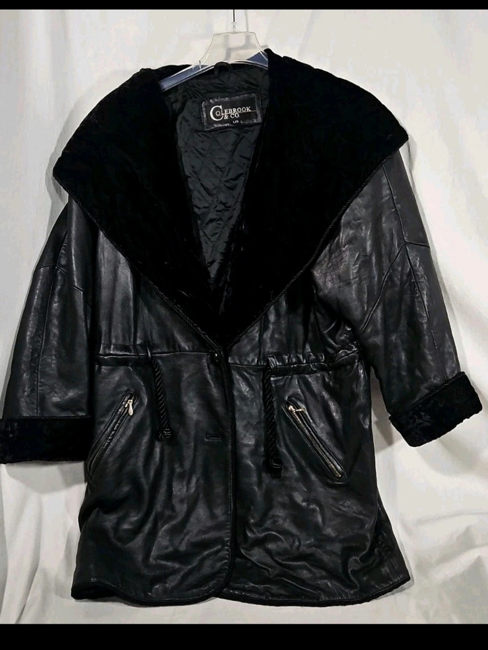 Quilted Velvet Shawl Collar Leather Jacket Womens Large Overcoat Black Colebrook